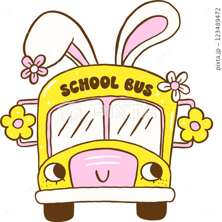 Easter School Bus with Bunny Ears Cartoon Hand Drawn Easter School Bus with Bunny Ears Cartoon Hand Drawn 123489472