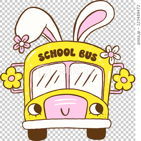 Easter School Bus with Bunny Ears Cartoon Hand Drawn Easter School Bus with Bunny Ears Cartoon Hand Drawn 123489472