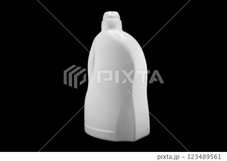 Plastic bottle for detergent cleaning agent iIsolated on black background. Plastic bottle isolated with clipping path. 123489561