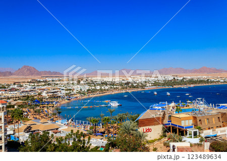 View of Naama Bay in Sharm El Sheikh, Egypt. View from above 123489634