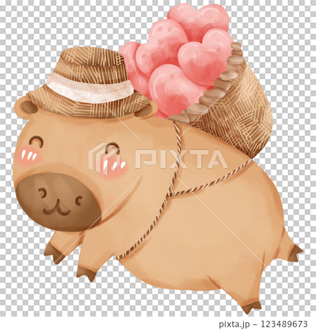 Capybara on Valentine's theme, watercolor, hand drawn. 123489673