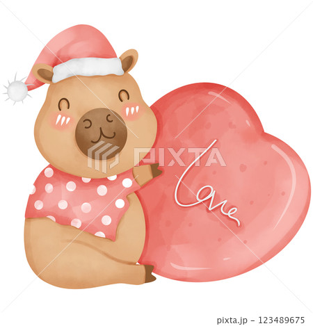 Capybara on Valentine's theme, watercolor, hand drawn. 123489675