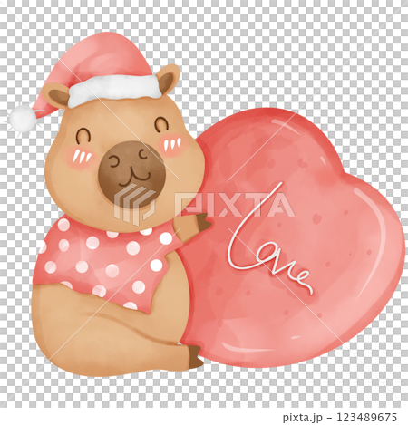 Capybara on Valentine's theme, watercolor, hand drawn. 123489675
