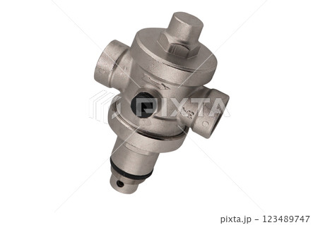 Water High pressure steel industrial ball valve isolated on white background Water High pressure steel industrial ball valve isolated on white background 123489747