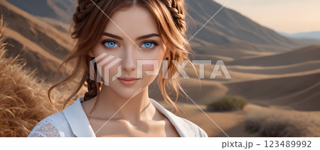 青い目をした美しい女性　beautiful woman with blue eyes 123489992