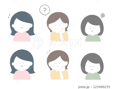 シンプルな絵柄でいろんな女性の表情セット 123490235
