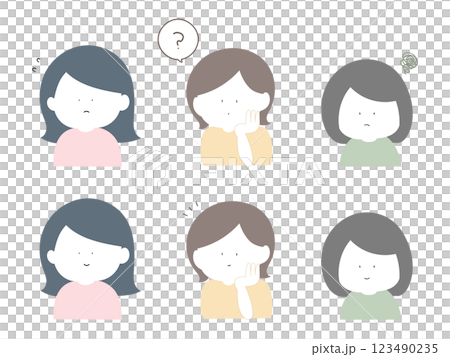 シンプルな絵柄でいろんな女性の表情セット 123490235