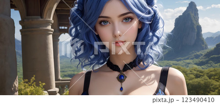 お城で暮らす青い髪の美少女 A beautiful girl with blue hair who お城で暮らす青い髪の美少女 A beautiful girl with blue hair who 123490410