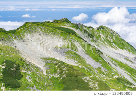 別山への登山道から見る剱御前と剱沢 北アルプス剱岳登山 別山への登山道から見る剱御前と剱沢 北アルプス剱岳登山 123490809