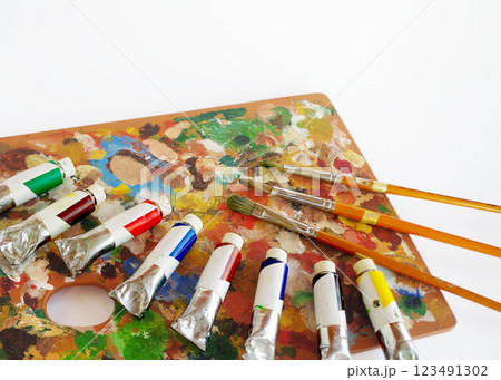 油絵の具 画材道具 木製パレット 絵の具 画材 絵筆 筆 油絵の具 画材道具 木製パレット 絵の具 画材 絵筆 筆 123491302