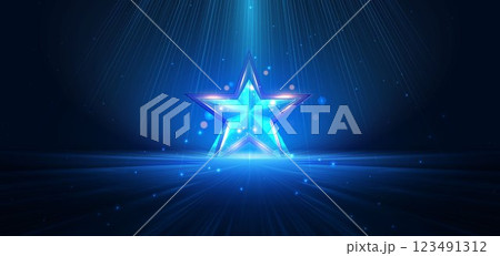 Scene elegant blue star light lines on dark background with lighting effect and sparkle. Celebration award ceremonies, celebrations concept. Scene elegant blue star light lines on dark background with lighting effect and sparkle. Celebration award ceremonies, celebrations concept. 123491312