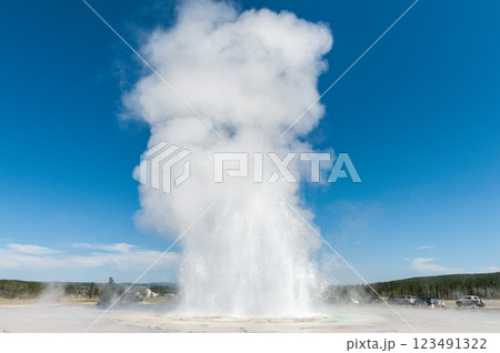 Geyser eruption in Yellowstone 123491322