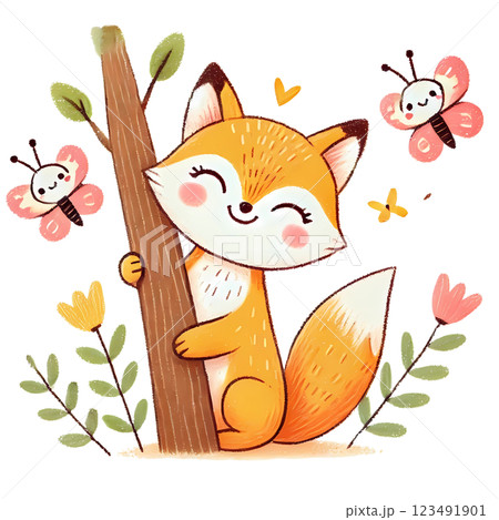 cute fox in the wood  123491901