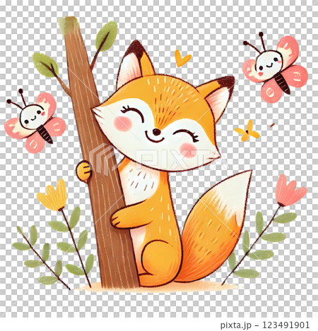 cute fox in the wood  123491901