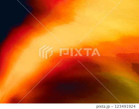 黒煙とともに高温で吹き上がる火炎、黒背景に赤から黄色の抽象イメージ。 123491924