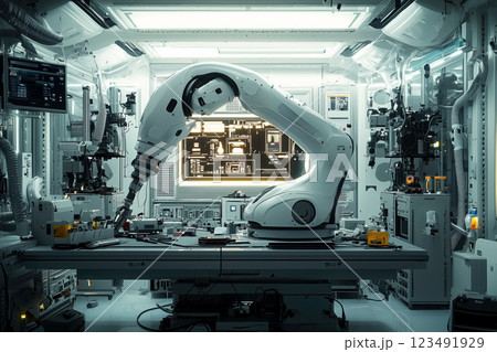 ハイテク研究室のロボットアームと精密作業 123491929