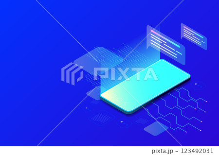 Isometric smartphone on blue background 123492031