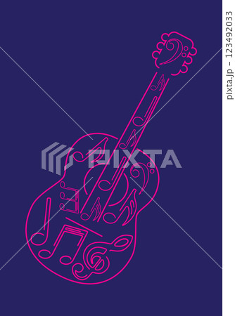 Pink line guitar with music notes 123492033