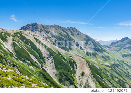 別山乗越から見る立山三山の雄山、大汝山、富士ノ折立　北アルプス剱岳登山 123492071