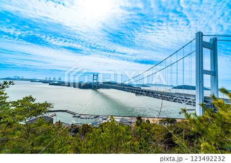 早春の穴場稲荷神社から見た瀬戸大橋 岡山県倉敷市 早春の穴場稲荷神社から見た瀬戸大橋 岡山県倉敷市 123492232