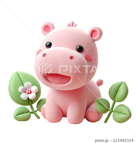 pink hippo in spring  123492324