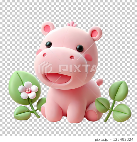 pink hippo in spring  123492324