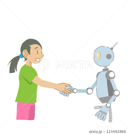 握手するロボットと少女 123492869