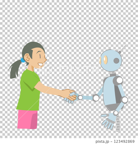 機器人和女孩握手 123492869