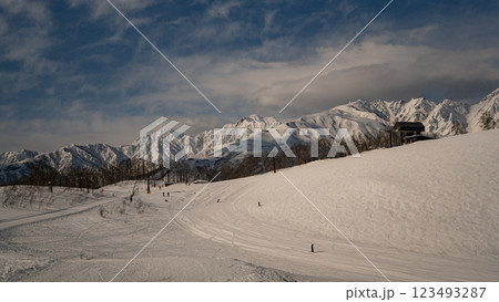 冬の北アルプス　山並み　長野県白馬村 123493287