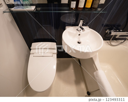 ビジネスホテルのユニットバス 123493311