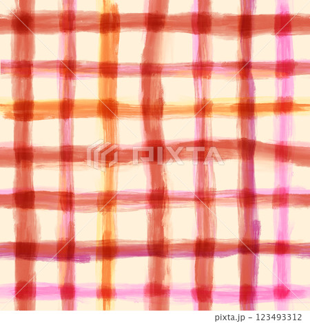 シームレスな手描き風のチェック柄　赤 123493312