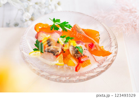 タコとサーモンのセビーチェ 123493329