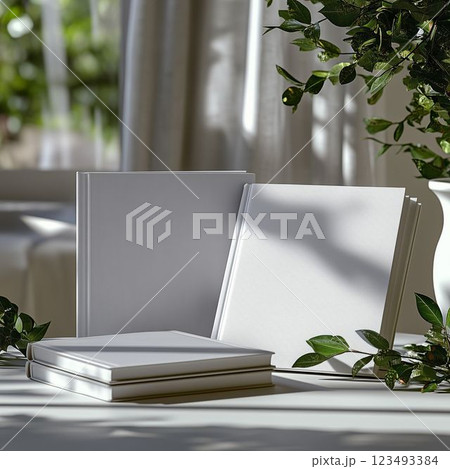 clean sheets of paper on the office desk. 123493384