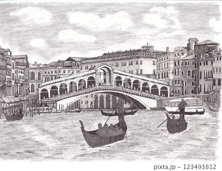 大運河に架かるリアルト橋 大運河に架かるリアルト橋 123493812