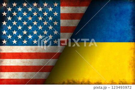 アメリカ vs ウクライナ 国旗 政治的対立・緊張イメージイラスト アメリカ vs ウクライナ 国旗 政治的対立・緊張イメージイラスト 123493972