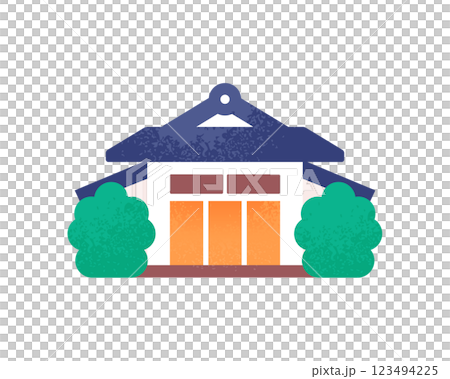 Hot spring inns and tourist accommodations vector illustration material. Cute Japanese-style inn icons. 123494225