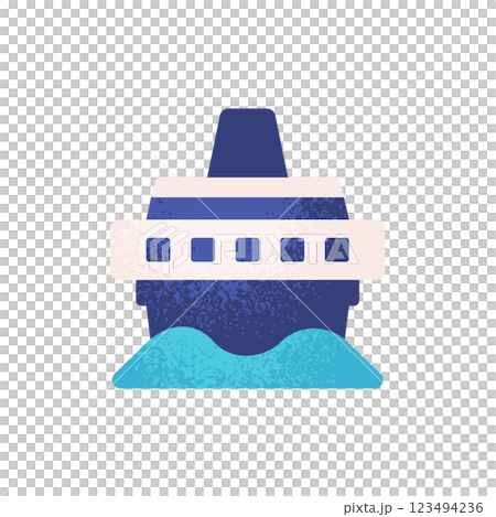 代表遊輪或觀光旅行的渡輪圖示。簡約時尚的船舶向量設計。 123494236