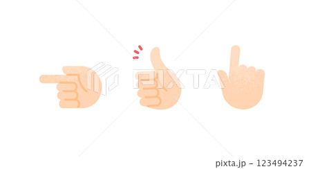 指差しや高評価をイメージしたジェスチャー。シンプルでかわいいハンドサインのベクターデザイン。 指差しや高評価をイメージしたジェスチャー。シンプルでかわいいハンドサインのベクターデザイン。 123494237