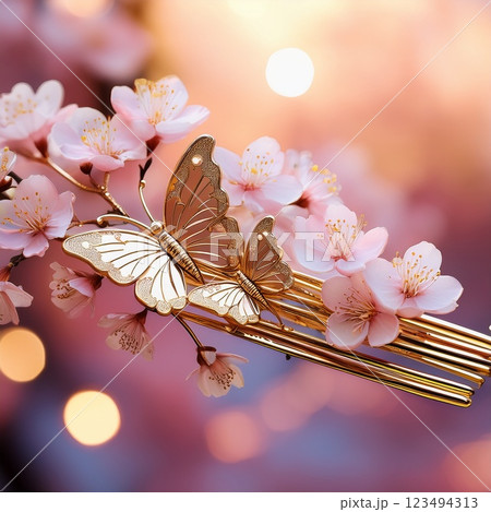桜と蝶のヘアピン – 繊細なゴールドアクセサリー 123494313