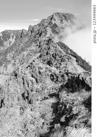 日本百名山八ヶ岳登山　赤岳展望荘から見る横岳の三叉峰　新聞広告用 123494665