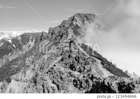 日本百名山八ヶ岳登山　赤岳展望荘から見る横岳の三叉峰　新聞広告用 123494666