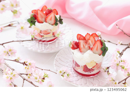 いちごのトライフル　お花見スイーツ 123495062