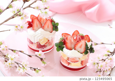 いちごのトライフル　お花見スイーツ 123495065