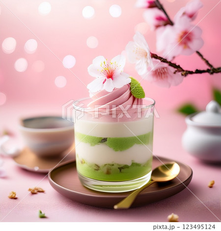 桜の和風パフェ – 和の美しさを味わう一杯 123495124