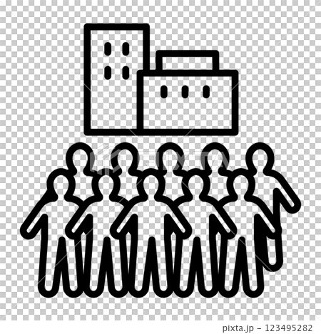 帶有 10 名或更多工人的圖像圖示。公司前面有十個人。 123495282