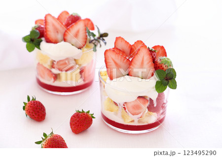 いちごのトライフル お花見スイーツ 春のスイーツ いちごのトライフル お花見スイーツ 春のスイーツ 123495290