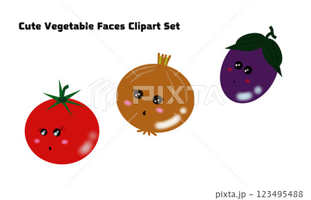 かわいい顔つき野菜イラストセット かわいい顔つき野菜イラストセット 123495488