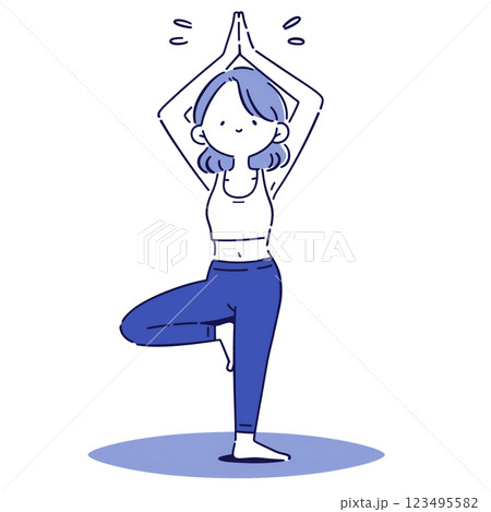 ヨガのポーズのイラスト 木のポーズ ヨガのポーズのイラスト 木のポーズ 123495582