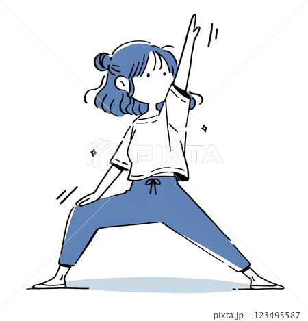 ヨガのポーズのイラスト　戦闘をやめた戦士のポーズ 123495587