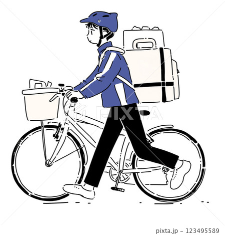 自転車で荷物を運ぶ男性のイラスト 自転車で荷物を運ぶ男性のイラスト 123495589